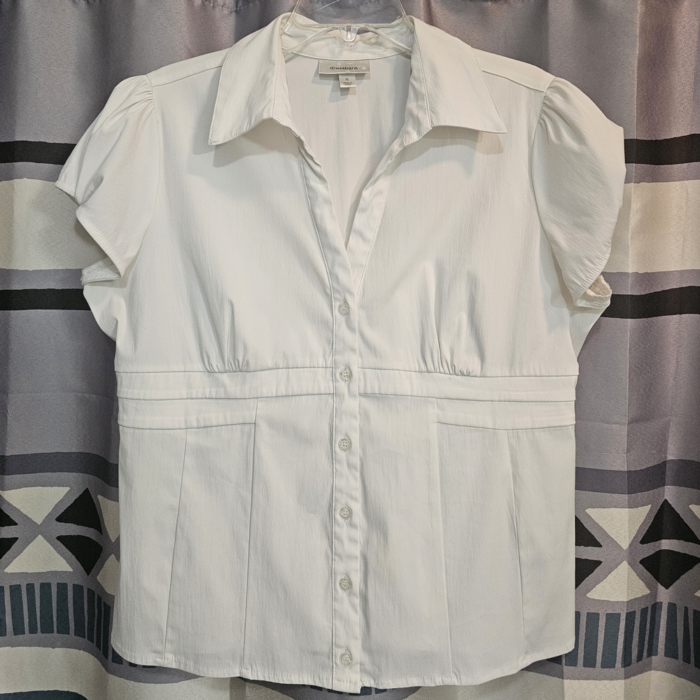 Dressbarn White Short-Sleeve Button Down Shirt